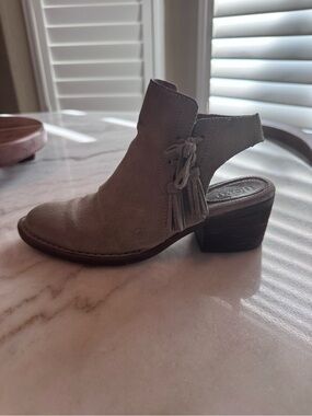 Born Taupe Suede Cutout Ankle Bootie with Tassel